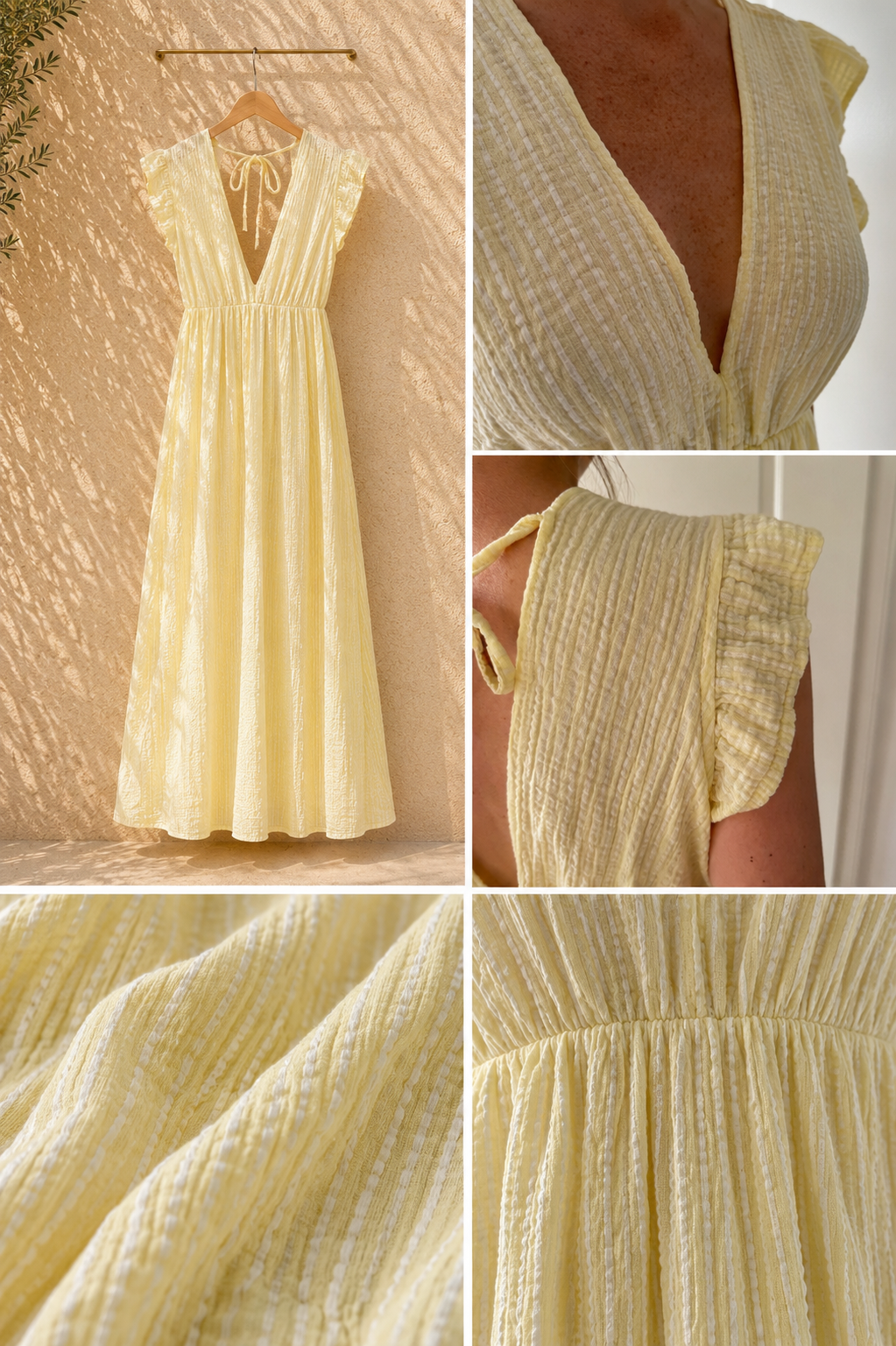 Musselin-Maxikleid (Gelb-Weiß)