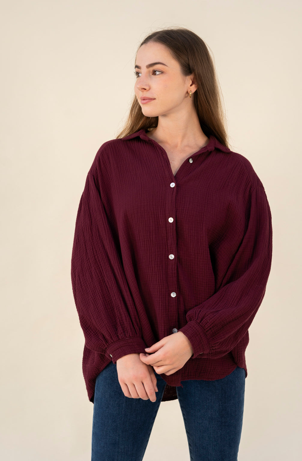 Kurze Musselin Hemdbluse (Burgund)
