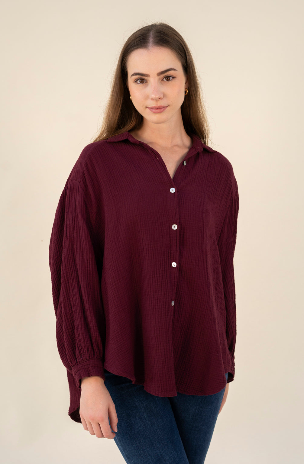 Kurze Musselin Hemdbluse (Burgund)