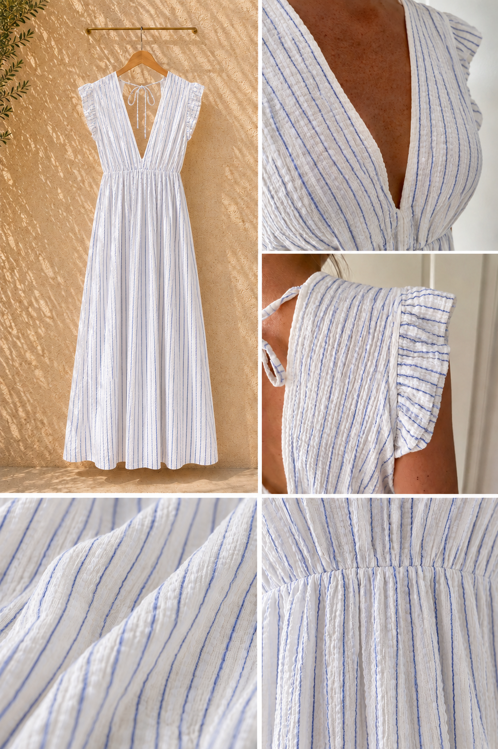 Musselin-Maxikleid (Blau-Weiß)