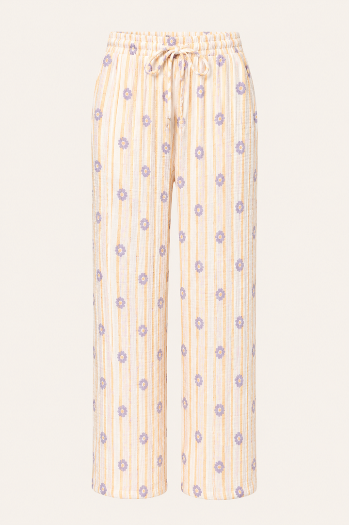 Musselin Hose mit Blümchen-Stick (Gelb-Weiss)