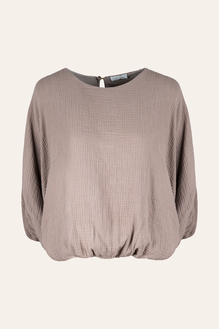Musselinbluse mit Fledermausärmeln (Taupe)