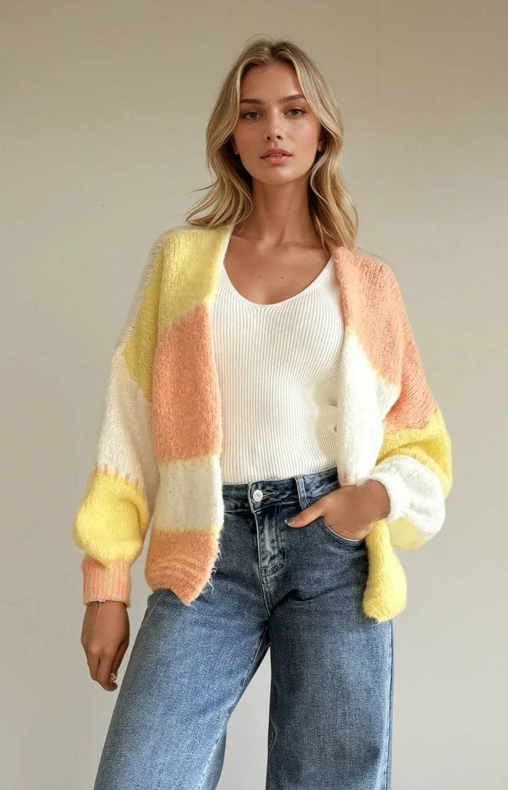 Cardigan in Pastellfarben (Gelb Orange Weiß)