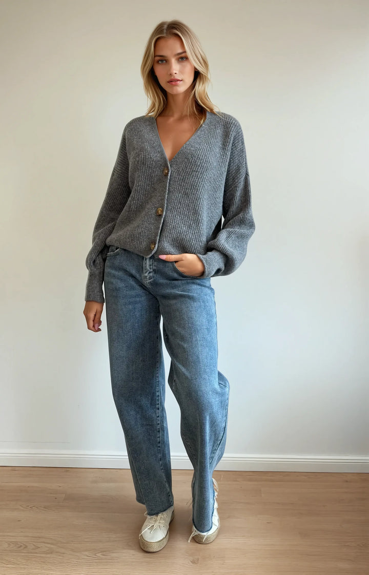 Cardigan mit Knopfleiste (Grau)