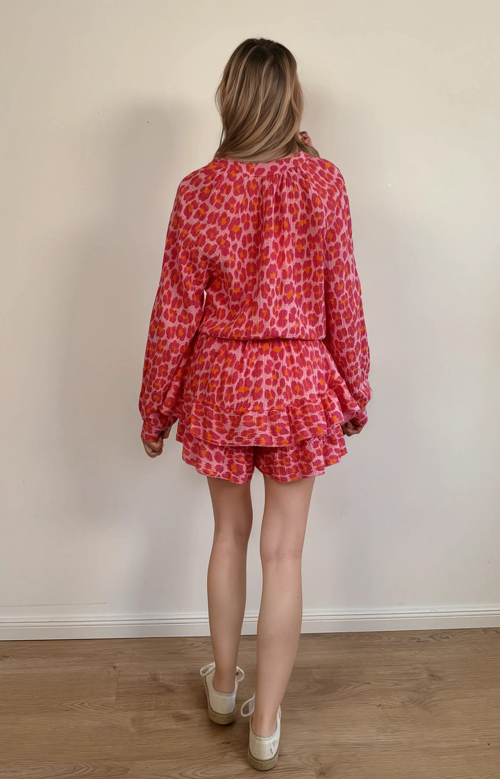 Kurzer Musselin-Jumpsuit in Leo-Optik (Rosa Orange Pink)