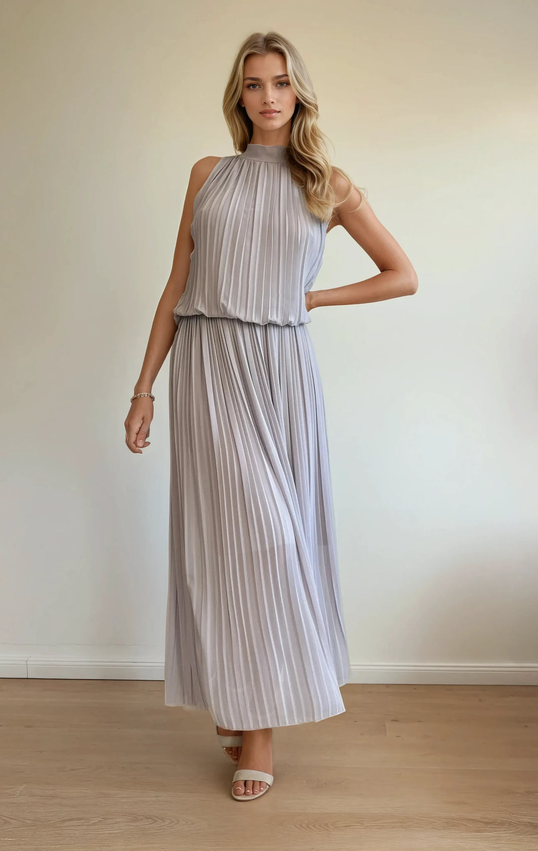 Langes Plissee-Kleid (Blush)