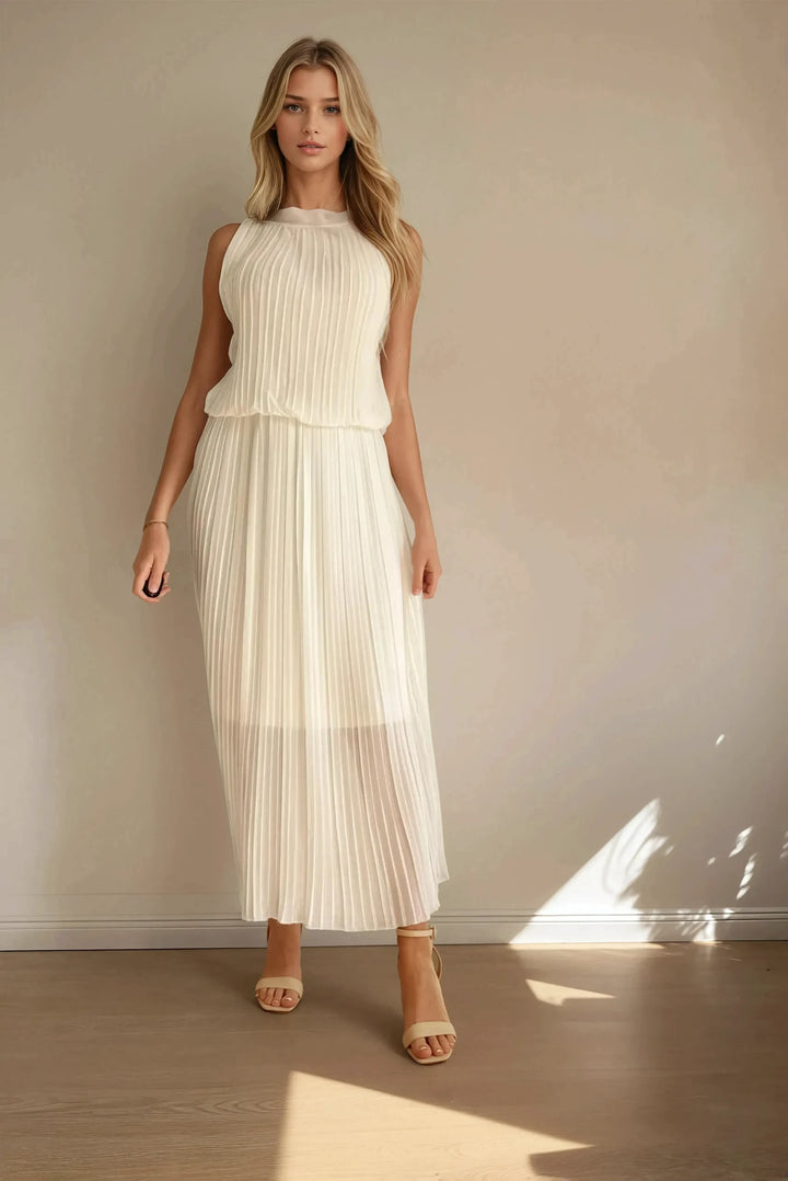 Langes Plissee-Kleid (Weiss)